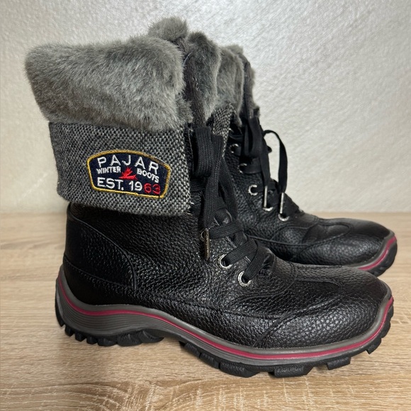 Pajar Canada Women 7-7.5 Alice Waterproof Winter Boots Black Tumbled Leather - Picture 3 of 14